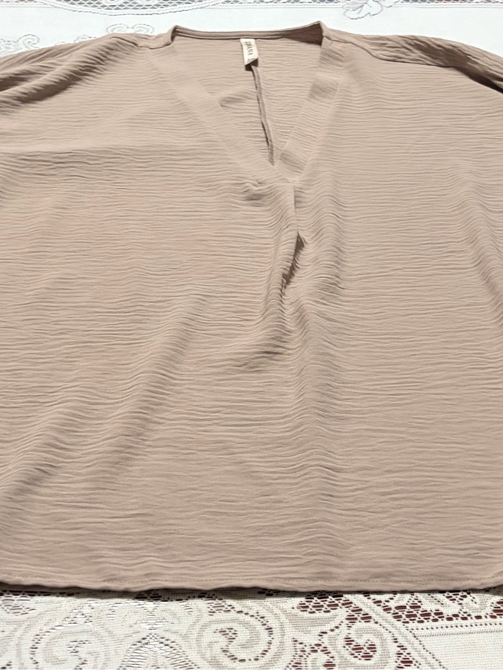 Beige Taupe V-Neck Textured Blouse